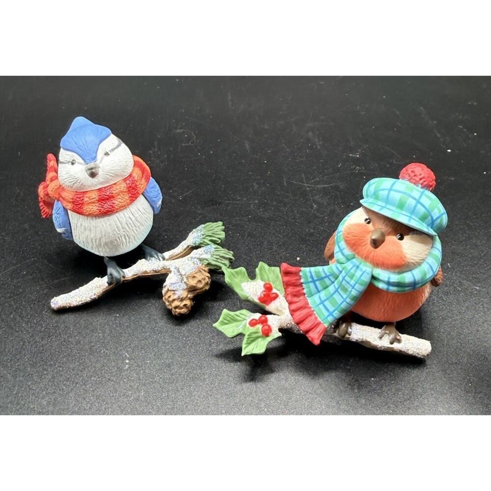 2 Hallmark Cozy Critters 3rd In Series & Blue Jay Ornaments No Boxes -LO14